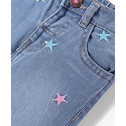 Babyhug Denim Full Length Jeans With Stretch & Star Embroidery - Blue
