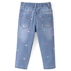 Babyhug Denim Full Length Jeans With Stretch & Star Embroidery - Blue
