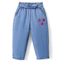 Babyhug Cotton Ankle Length Denim Culottes Glitter Star Print - Blue