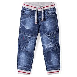 Babyhug Denim Full Length  With Stretch Washed  Joggers - Blue