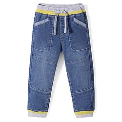 Babyhug Full Length Stretch Denim Joggers - Blue