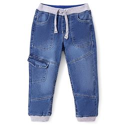 Babyhug Denim Full Length Solid Joggers  - Blue
