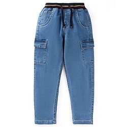 Babyhug With Stretch Full Length  Denim Washed Jeans - Light Blue