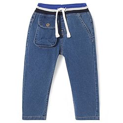 Babyhug Full Length Washed Stretchable Denim Jeans with Drawcord - Blue