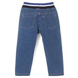 Babyhug Full Length Washed Stretchable Denim Jeans with Drawcord - Blue