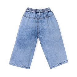 Babyhug Cotton Denim Ankle Length Floral & Butterfly Embroidered Culottes - Blue