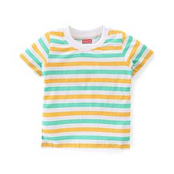 Babyhug Single Jersey Woven Dungaree & Striped Half Sleeves T-Shirt - Multicolour