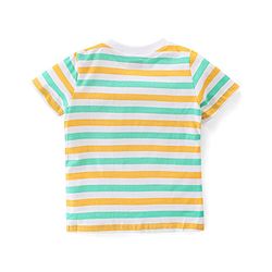 Babyhug Single Jersey Woven Dungaree & Striped Half Sleeves T-Shirt - Multicolour