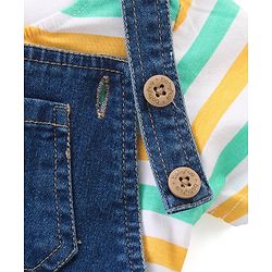 Babyhug Single Jersey Woven Dungaree & Striped Half Sleeves T-Shirt - Multicolour