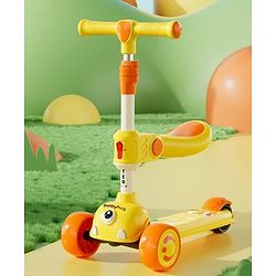 Babyhug Leo 2 in 1 Kids Kick Scooter with Foldable Seat with LED Wheels & Wide Standing Deck with 3 Level Adjustable Handlebar - Yellow