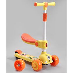Babyhug Leo 2 in 1 Kids Kick Scooter with Foldable Seat with LED Wheels & Wide Standing Deck with 3 Level Adjustable Handlebar - Yellow