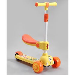 Babyhug Leo 3 Wheel Kids Kick Scooter with Foldable Seat with LED Wheels & Wide Deck with 3 Level Adjustable Handlebar - Yellow| Lean-to-Steer| Toy for 3 to 12 year Boys and Girls| Gifting Option