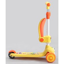 Babyhug Leo 2 in 1 Kids Kick Scooter with Foldable Seat with LED Wheels & Wide Standing Deck with 3 Level Adjustable Handlebar - Yellow