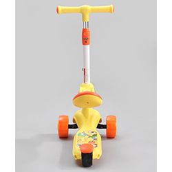 Babyhug Leo 2 in 1 Kids Kick Scooter with Foldable Seat with LED Wheels & Wide Standing Deck with 3 Level Adjustable Handlebar - Yellow