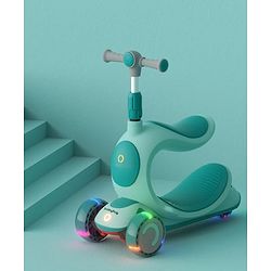 Babyhug Hawk 3in1 Foldable Kids Kick Scooter with Adjustable Seat LED Wheels Wide Standing Deck & 4 Level Height Adjustment