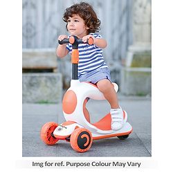 Babyhug Hawk 3in1 Foldable Kids Kick Scooter with Adjustable Seat LED Wheels Wide Standing Deck & 4 Level Height Adjustment