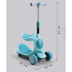 Babyhug Hawk 3in1 Foldable Kids Kick Scooter with Adjustable Seat LED Wheels Wide Standing Deck & 4 Level Height Adjustment