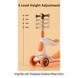 Babyhug Hawk 3in1 Foldable Kids Kick Scooter with Adjustable Seat LED Wheels Wide Standing Deck & 4 Level Height Adjustment