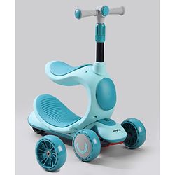 Babyhug Hawk 3in1 Foldable Kids Kick Scooter with Adjustable Seat LED Wheels Wide Standing Deck & 4 Level Height Adjustment