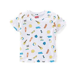 Babyhug Single Jersey Woven Dungaree & Half Sleeves T-Shirt Skate Print - White & Blue