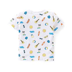 Babyhug Single Jersey Woven Dungaree & Half Sleeves T-Shirt Skate Print - White & Blue