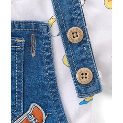 Babyhug Single Jersey Woven Dungaree & Half Sleeves T-Shirt Skate Print - White & Blue