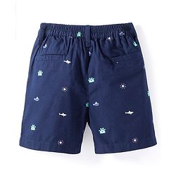 Babyhug Cotton Woven Mid Thigh Length Shorts With Sea Life Print - Navy Blue