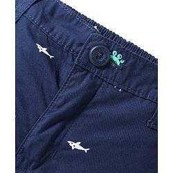 Babyhug Cotton Woven Mid Thigh Length Shorts With Sea Life Print - Navy Blue