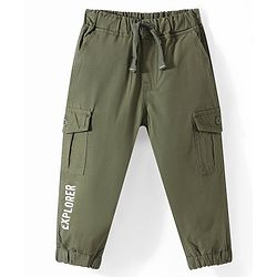 Babyhug Cotton Woven Full Length Text Printed Joggers - Olive