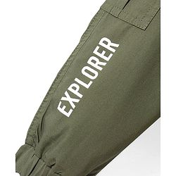Babyhug Cotton Woven Full Length Text Printed Joggers - Olive