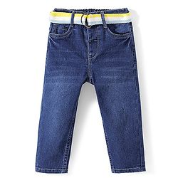 Babyhug Cotton Blend Full Length Stretchable Washed Denim Jeans - Blue