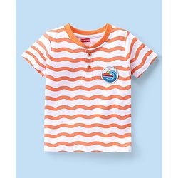 Babyhug Cotton Knit Half Sleeves T-Shirt & Shorts Set with Wavy  Print & Patch - Orange & Blue