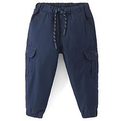 Babyhug Cotton Tussor Woven Full Length Solid Color Pant - Navy Blue