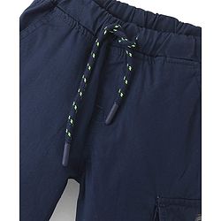 Babyhug Cotton Tussor Woven Full Length Solid Color Pant - Navy Blue
