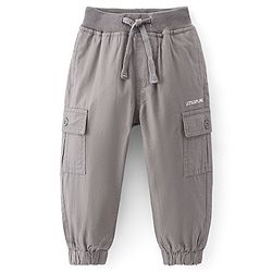 Babyhug Cotton Lycra Woven Full Length Ribbed Waist Trousers - Grey