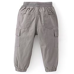 Babyhug Cotton Lycra Woven Full Length Ribbed Waist Trousers - Grey