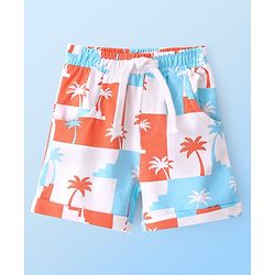Babyhug Cotton Looper Knit Shorts Palm Tree Print - White