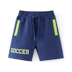 Babyhug Cotton Looper Knit Shorts Soccer Print - Navy Blue