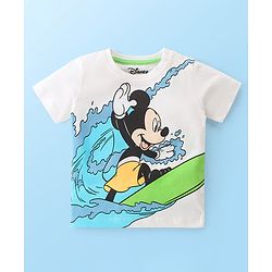 Babyhug Disney 100% Cotton Knit Half Sleeves T-Shirt Mickey Mouse Graphics - White