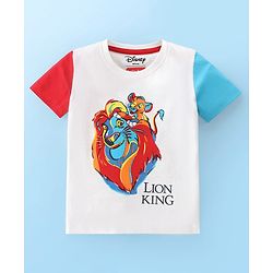 Babyhug Disney 100% Cotton Knit Half Sleeves T-Shirt Lion King Print - White