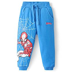 Babyhug Marvel Cotton Looper Full Length Lounge Pants with Spiderman Graphics - Blue