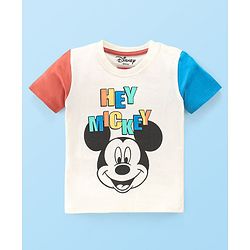 Babyhug Disney Single Jersey Knit Half Sleeves T-Shirt And Shorts Set With Mickey Mouse Graphics - Off White