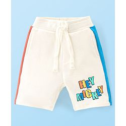 Babyhug Disney Single Jersey Knit Half Sleeves T-Shirt And Shorts Set With Mickey Mouse Graphics - Off White