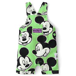 Babyhug Disney Cotton Knit Dungaree With Half Sleeves T- Shirt And Mickey Mouse Print - Green