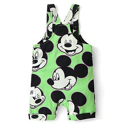 Babyhug Disney Cotton Knit Dungaree With Half Sleeves T- Shirt And Mickey Mouse Print - Green