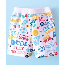 Babyhug Cotton Looper Knit Shorts with Text Print -  White