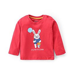 Babyhug Single Jersey Knit Full Sleeves Night Suit Bunny Print - Red & Navy Blue