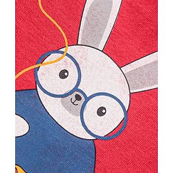 Babyhug Single Jersey Knit Full Sleeves Night Suit Bunny Print - Red & Navy Blue