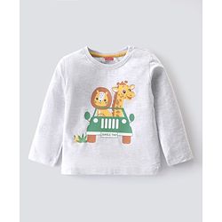 Babyhug Single Jersey Full Sleeves Night Suit Jungle Animals Print - White
