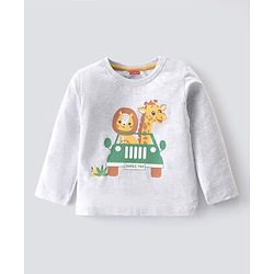 Babyhug Single Jersey Full Sleeves Night Suit Jungle Animals Print - White